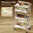Desserte Zévecourt Style Nordique 3 Niveaux Effet Bois Clair Métal Blanc Rangement Mobile