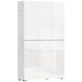 Buffet Gumersindo Rangement Cuisine Salon Blanc Laqué 6 Portes 8 Étagères