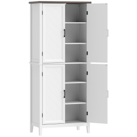 Armoire Branwyn Buffet Haut Cuisine 4 Portes Étagères Réglables Blanc & Bois