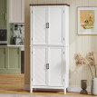 Armoire Branwyn Buffet Haut Cuisine 4 Portes Étagères Réglables Blanc & Bois