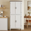 Armoire Branwyn Buffet Haut Cuisine 4 Portes Étagères Réglables Blanc & Bois