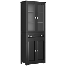 Buffet Guillemette Vitrine Moderne Noir MDF Verre Trempé Rangement Élégant Cuisine Salon