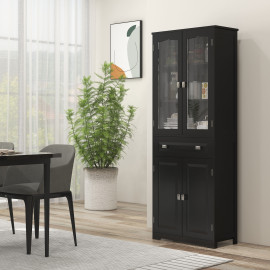 Buffet Guillemette Vitrine Moderne Noir MDF Verre Trempé Rangement Élégant Cuisine Salon