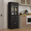 Buffet Guillemette Vitrine Moderne Noir MDF Verre Trempé Rangement Élégant Cuisine Salon