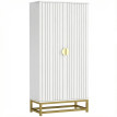Armoire Sofronia Cuisine Design 2 Portes Effet Claustra Blanc & Doré Élégante