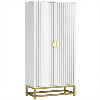 Armoire Sofronia Cuisine Design 2 Portes Effet Claustra Blanc & Doré Élégante