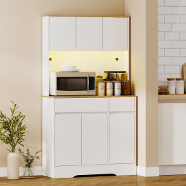 Buffet Créneval Design LED 6 Portes Rangement Élégant Blanc Effet Bois
