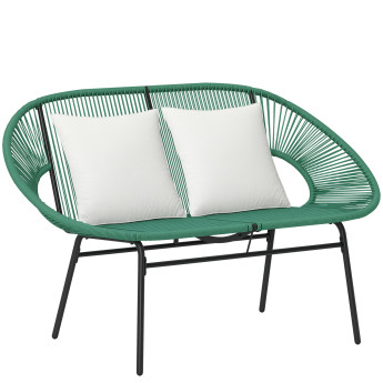 Banc de jardin Albrecht design moderne 2 places vert résine tressée métal confortable