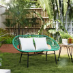 Banc de jardin Albrecht design moderne 2 places vert résine tressée métal confortable