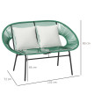 Banc de jardin Albrecht design moderne 2 places vert résine tressée métal confortable