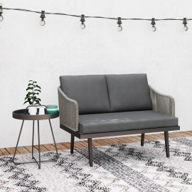 Canapé Jardin Bannio Design 2 Places Rotin Gris Naturel Confortable Résistant