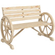 Banc Hildegard Style Charette Rustique Chic 3 Places Bois Naturel Roues Accoudoirs