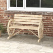 Banc Hildegard Style Charette Rustique Chic 3 Places Bois Naturel Roues Accoudoirs