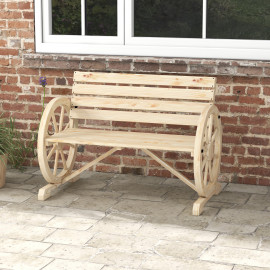 Banc Hildegard Style Charette Rustique Chic 3 Places Bois Naturel Roues Accoudoirs