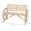Banc Hildegard Style Charette Rustique Chic 3 Places Bois Naturel Roues Accoudoirs