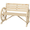 Banc Hildegard Style Charette Rustique Chic 3 Places Bois Naturel Roues Accoudoirs