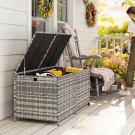 Coffre de rangement Raimundo extérieur design résine tressée 650L gris mixte