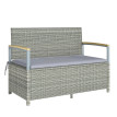 Banc coffre Lothar 2 places rangement extérieur coussin gris clair bois acacia 120x60cm