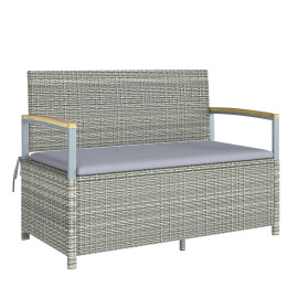 Banc coffre Lothar 2 places rangement extérieur coussin gris clair bois acacia 120x60cm