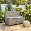 Banc coffre Lothar 2 places rangement extérieur coussin gris clair bois acacia 120x60cm