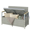 Banc coffre Lothar 2 places rangement extérieur coussin gris clair bois acacia 120x60cm