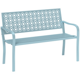 Banc Alcaredo Jardin 2 Places Design Métal Rosaces Bleu Résistant Extérieur