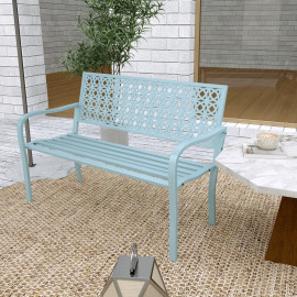 Banc Alcaredo Jardin 2 Places Design Métal Rosaces Bleu Résistant Extérieur
