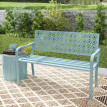 Banc Alcaredo Jardin 2 Places Design Métal Rosaces Bleu Résistant Extérieur