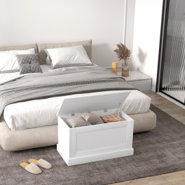 Coffre Cedwyn Rangement Bois Blanc Grand Espace Siège Stable 80x40x45 cm