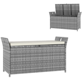 Coffre Theophanu Rangement Extérieur Confortable Gris Résine Tressée 125x55x70cm