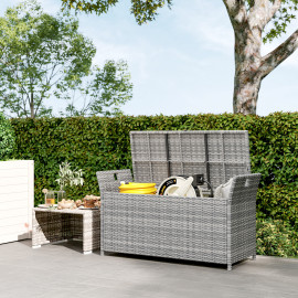 Coffre Theophanu Rangement Extérieur Confortable Gris Résine Tressée 125x55x70cm