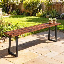 Banc de jardin Wandrille design industriel robuste bois carbonisé noir 150 cm