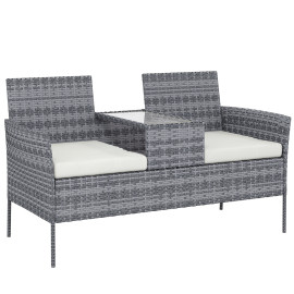Banc Jardin Elspeth Résine Tressée 2 Places Table Coussins Noir Extérieur