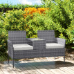 Banc Jardin Elspeth Résine Tressée 2 Places Table Coussins Noir Extérieur