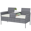 Banc Jardin Elspeth Résine Tressée 2 Places Table Coussins Noir Extérieur