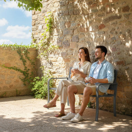 Banc Ermengarde Design Géométrique 2 Places Extérieur Gris Foncé Résistant
