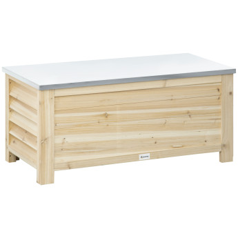 Banc Coffre Graystone Design Contemporain Rangement Extérieur Gris Métal & Bois Naturel