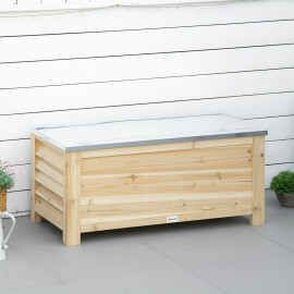 Banc Coffre Graystone Design Contemporain Rangement Extérieur Gris Métal & Bois Naturel