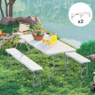 Lot Ingelbert 2 Bancs Jardin Pliables Résistants HDPE Métal Blanc Camping Extérieur
