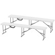 Lot Ingelbert 2 Bancs Jardin Pliables Résistants HDPE Métal Blanc Camping Extérieur
