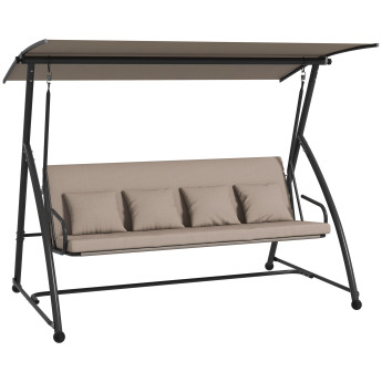 Balancelle Berthilde Convertible 3 Places Réglable avec Auvent Coussins Inclus Taupe