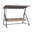 Balancelle Berthilde Convertible 3 Places Réglable avec Auvent Coussins Inclus Taupe