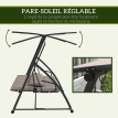 Balancelle Berthilde Convertible 3 Places Réglable avec Auvent Coussins Inclus Taupe