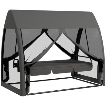 Balancelle Coldshaw Convertible 3 Places Gris Confort Moustiquaire Toit Jardin Terrasse