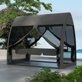 Balancelle Coldshaw Convertible 3 Places Gris Confort Moustiquaire Toit Jardin Terrasse