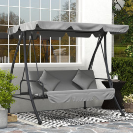 Balancelle Salduero 3 Places Convertible Gris Clair Jardin Terrasse Détente Confort
