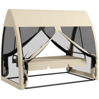 Balancelle Ercoleto 3 Places Convertible Lit Jardin Terrasse Beige Confort Moustiquaire Toit