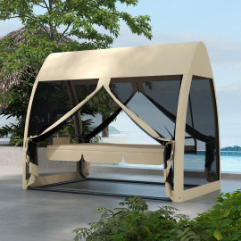 Balancelle Ercoleto 3 Places Convertible Lit Jardin Terrasse Beige Confort Moustiquaire Toit