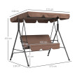 Balancelle Vellezzo 3 Places Contemporaine Confort Toit Réglable Marron