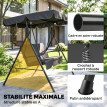 Balancelle Trecate 3 Places Contemporaine Noir Détente Jardin Terrasse Confort